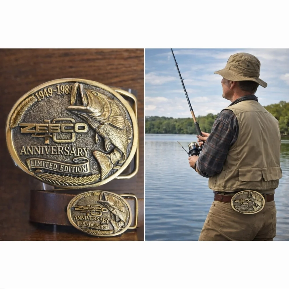 VTG Zebco 40th Anniversary Bass Fishing Belt Buckle 1949–1989 USA Limited Editio